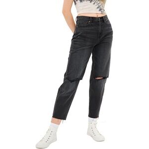 American Eagle Ripped Knee Relaxed Fit Mom Jeans Washed Black Denim High Rise 4L